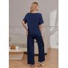 image:imageEkouaer Pajama Sets for Women 2 Piece Lounge Set Short Sleeve Tops and Long Pants Soft Comfy Pjs Sleepwear Outfits SXXLNavy