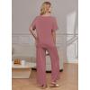 image:imageEkouaer Pajama Sets for Women 2 Piece Lounge Set Short Sleeve Tops and Long Pants Soft Comfy Pjs Sleepwear Outfits SXXLPurple Red
