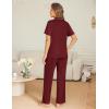 image:imageEkouaer Womens Pajama Sets Button Down Pjs Lounge Sets 2 Piece Short Sleeve Sleepwear Soft Comfy LoungewearWine Red