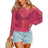 image:imageAIMAGE Womens Crochet Tops Long Sleeve Hollow Out Swim Cover Up 2026 Beach Bikini Swimsuit Summer Tunic TopRose Red