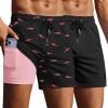 image:imageEkouaer 2 Pack Mens Swim Trunks 5 with Compression Liner 2 in 1 Board Shorts Quick Dry Bathing Suit Swimwear Zipper PocketBlackShark Black