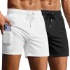 image:imageEkouaer 2 Pack Mens Swim Trunks 5 with Compression Liner 2 in 1 Board Shorts Quick Dry Bathing Suit Swimwear Zipper PocketBlackWhite