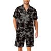 image:imageEkouaer Mens Pajamas Set Silk Satin Sleepwear Short Sleeve Button Down Pjs Set 2 Piece Loungewear with Pockets SXXLBlack Leopard