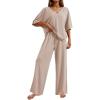 image:imageEkouaer Pajama Sets for Women 2 Piece Lounge Set Short Sleeve Tops and Long Pants Soft Comfy Pjs Sleepwear Outfits SXXLBeige