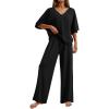 image:imageEkouaer Pajama Sets for Women 2 Piece Lounge Set Short Sleeve Tops and Long Pants Soft Comfy Pjs Sleepwear Outfits SXXLBlack