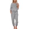 image:imageEkouaer Pajamas Womens Waffle Knit Sleepwear Long Sleeve Top with Pants Casual Pjs Loungewear Set SXXLLight Grey