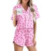 image:imageEkouaer Pajamas for Women Set Button Up Sleepwear 2 Piece Pjs Lounge Set Short Sleeve NightwearBow