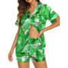 image:imageEkouaer Silk Pajamas for Women Short Sleeve Sleepwear Soft Button Down Loungewear 2 Piece Satin Pjs Shorts SetGreen Leaves
