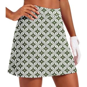 image:imageEkouaer 16 Golf Skorts for Woman with Inner Pockets Silicone Grippers Tennis Skirt Quick Dry Athletic Pickleball SkortGreen Pattern