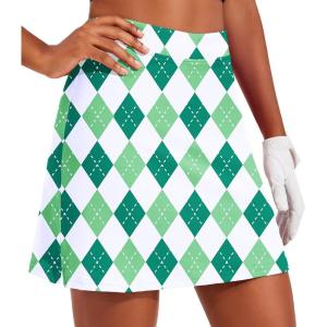 image:imageEkouaer 16 Golf Skorts for Woman with Inner Pockets Silicone Grippers Tennis Skirt Quick Dry Athletic Pickleball SkortGreen White Plaid