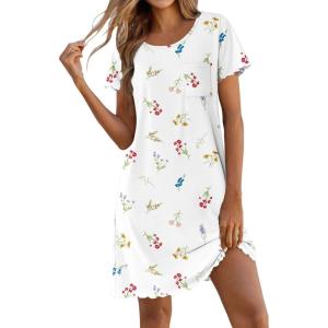 image:imageEkouaer Bamboo Viscose Sleep Shirts for Women Soft Nightgowns Short Sleeve Ruffled Night Shirts with Chest Pocket S3XLDaisy