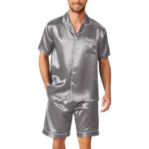 image:imageEkouaer Mens Pajamas Set Silk Satin Sleepwear Short Sleeve Button Down Pjs Set 2 Piece Loungewear with Pockets SXXLDark Grey