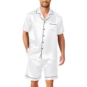 image:imageEkouaer Mens Pajamas Set Silk Satin Sleepwear Short Sleeve Button Down Pjs Set 2 Piece Loungewear with Pockets SXXLWhite