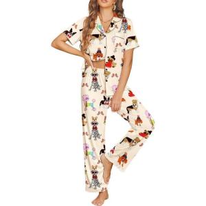image:imageEkouaer Womens Pajama Sets Button Down Pjs Lounge Sets 2 Piece Short Sleeve Sleepwear Soft Comfy LoungewearRainbow