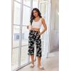 image:imageEkouaer 3 Pack Women Capri Pajama Pants 2026 Ruffle hem Lounge Pants Drawstring Pj Bottoms with PocketsNavy  Dark Grey  Black Flower