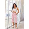 image:imageEkouaer 3 Pack Women Capri Pajama Pants 2026 Ruffle hem Lounge Pants Drawstring Pj Bottoms with PocketsNavy Blue  Pink Leopard  Dark Heather Grey