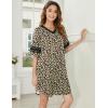 image:imageEkouaer Nightgowns for Women Cotton Night Gown Short Sleeve Sleepwear V Neck Color Block Sleep Shirts Ladies Night ShirtsBleopard