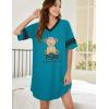 image:imageEkouaer Nightgowns for Women Cotton Night Gown Short Sleeve Sleepwear V Neck Color Block Sleep Shirts Ladies Night ShirtsCteddy Blue