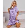 image:imageEkouaer Satin Nightgowns for Women Silk Sleep Shirt Silky Loose Sleepwear V Neck Nightshirt Short Sleeve PajamasLilac