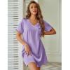image:imageEkouaer Satin Nightgowns for Women Silk Sleep Shirt Silky Loose Sleepwear V Neck Nightshirt Short Sleeve PajamasLilac