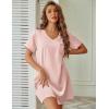 image:imageEkouaer Satin Nightgowns for Women Silk Sleep Shirt Silky Loose Sleepwear V Neck Nightshirt Short Sleeve PajamasMedium Pink