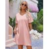 image:imageEkouaer Satin Nightgowns for Women Silk Sleep Shirt Silky Loose Sleepwear V Neck Nightshirt Short Sleeve PajamasMedium Pink