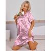 image:imageEkouaer Satin Nightgowns for Women Silk Sleep Shirt Silky Loose Sleepwear V Neck Nightshirt Short Sleeve PajamasPink Bow