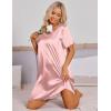 image:imageEkouaer Satin Nightgowns for Women Silk Sleep Shirt Silky Loose Sleepwear V Neck Nightshirt Short Sleeve PajamasPink Stripes