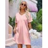 image:imageEkouaer Satin Nightgowns for Women Silk Sleep Shirt Silky Loose Sleepwear V Neck Nightshirt Short Sleeve PajamasPink Stripes