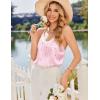 image:imageEkouaer Satin Pajamas for Women Silky Lingerie Lace Camisole and Ruffle Shorts Set 2 Piece Nightwear SXXLPink Stripes Heart