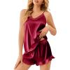 image:imageEkouaer Satin Pajamas for Women Silky Lingerie Lace Camisole and Ruffle Shorts Set 2 Piece Nightwear SXXLRed