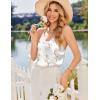 image:imageEkouaer Satin Pajamas for Women Silky Lingerie Lace Camisole and Ruffle Shorts Set 2 Piece Nightwear SXXLWhite Floral