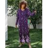 image:imageEkouaer Womens Long Sleeve Nightgown Full Length Sleepwear Long Sleepshirts Henley Sleep Dress S4XLPurple Flower