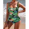 image:imageEkouaer Womens One Piece Swimsuit Ruched Tummy Control Bathing Suits Vintage Retro Push Up SwimwearBlack Green Leaves Pat5