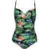 image:imageEkouaer Womens One Piece Swimsuit Ruched Tummy Control Bathing Suits Vintage Retro Push Up SwimwearBlack Green Leaves Pat5