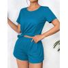 image:imageEkouaer Womens Pajama Sets Short Sleeve Pjs 2 Piece Top and Shorts Sleepwear Comfy Soft Lounge Sets with PocketsBlue Green