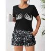 image:imageEkouaer Womens Pajama Sets Short Sleeve Pjs 2 Piece Top and Shorts Sleepwear Comfy Soft Lounge Sets with PocketsHalloween Skeleton Print