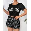 image:imageEkouaer Womens Pajama Sets Short Sleeve Pjs 2 Piece Top and Shorts Sleepwear Comfy Soft Lounge Sets with PocketsHalloween Skeleton Print