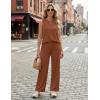 image:imageEkouaer Womens Two Piece Sets Summer Sleeveless Lounge Sets Matching Pants Airport Travel OutfitsLeather Brown