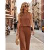 image:imageEkouaer Womens Two Piece Sets Summer Sleeveless Lounge Sets Matching Pants Airport Travel OutfitsLeather Brown