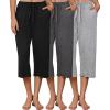 image:imageEkouaer 3 Pack Women Capri Pajama Pants 2026 Ruffle hem Lounge Pants Drawstring Pj Bottoms with PocketsBlack  Dark Heather Grey  Light Heather Gray