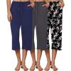 image:imageEkouaer 3 Pack Women Capri Pajama Pants 2026 Ruffle hem Lounge Pants Drawstring Pj Bottoms with PocketsNavy  Dark Grey  Black Flower