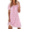 image:imageEkouaer Cotton Nightgowns for Women Pleated Sleep Shirts Short Sleeve Night Shirt Lace Trim Sleep Dress Ladies GownFloral Pink