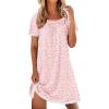 image:imageEkouaer Cotton Nightgowns for Women Pleated Sleep Shirts Short Sleeve Night Shirt Lace Trim Sleep Dress Ladies GownFloral White