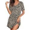 image:imageEkouaer Nightgowns for Women Bamboo Viscose Sleep Shirts Short Sleeve Night Shirts Casual Sleep Dress Soft SleepwearBrown Leopard Print