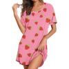 image:imageEkouaer Nightgowns for Women Bamboo Viscose Sleep Shirts Short Sleeve Night Shirts Casual Sleep Dress Soft SleepwearPink Strawberry