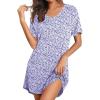 image:imageEkouaer Nightgowns for Women Bamboo Viscose Sleep Shirts Short Sleeve Night Shirts Casual Sleep Dress Soft SleepwearPurple Flowers