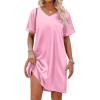 image:imageEkouaer Satin Nightgowns for Women Silk Sleep Shirt Silky Loose Sleepwear V Neck Nightshirt Short Sleeve PajamasPink
