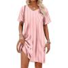image:imageEkouaer Satin Nightgowns for Women Silk Sleep Shirt Silky Loose Sleepwear V Neck Nightshirt Short Sleeve PajamasPink Stripes