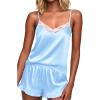 image:imageEkouaer Satin Pajamas for Women Silky Lingerie Lace Camisole and Ruffle Shorts Set 2 Piece Nightwear SXXLBaby Blue